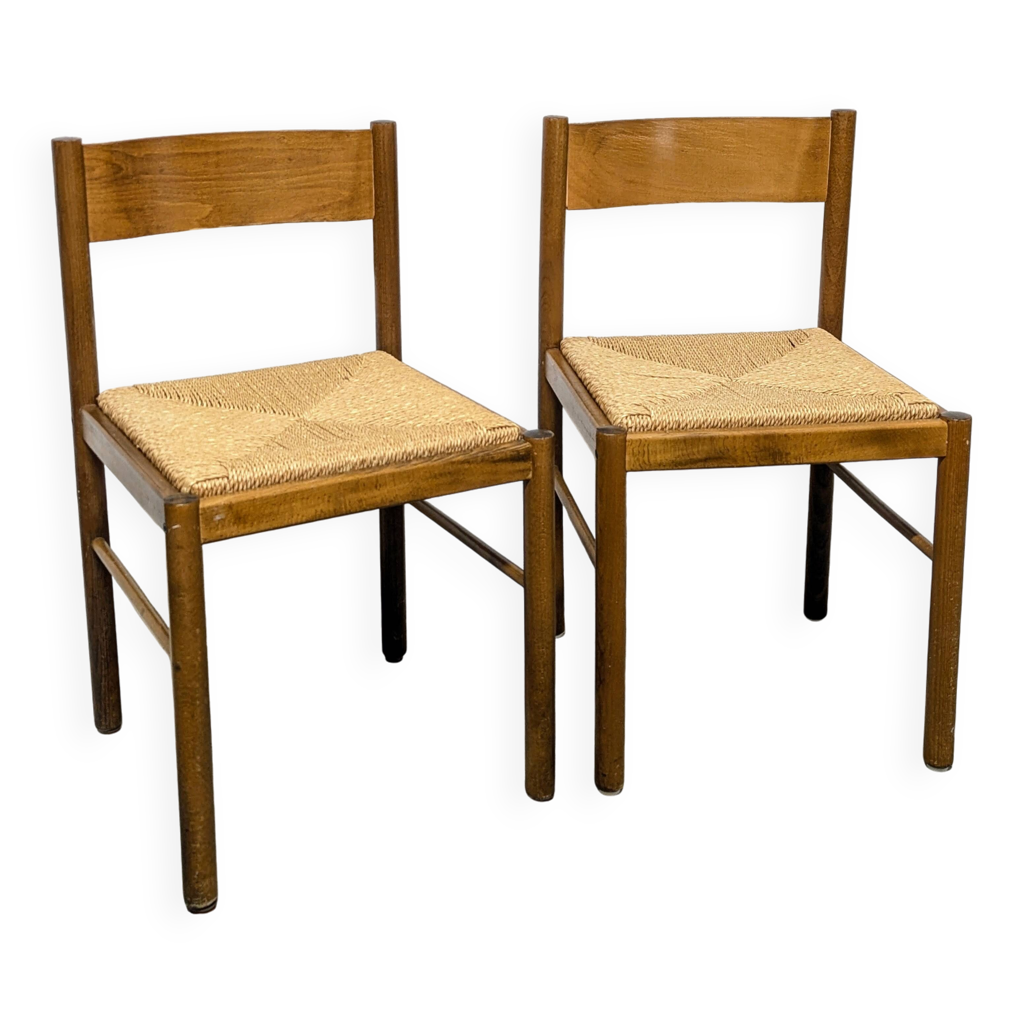 Pair of wooden and rope chairs