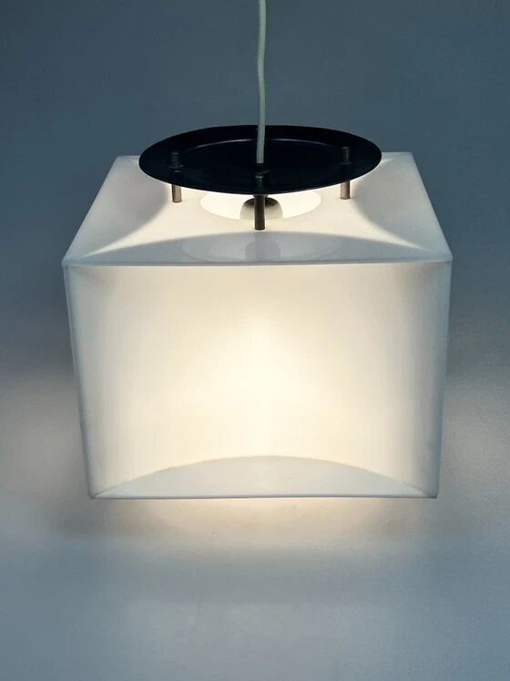 Lampe pendentif blanche vintage Cube, époque spatiale, années 1970