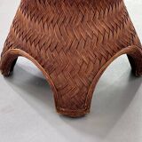 Round Woven Rattan and Beveled Glass Dining Table, 1970s