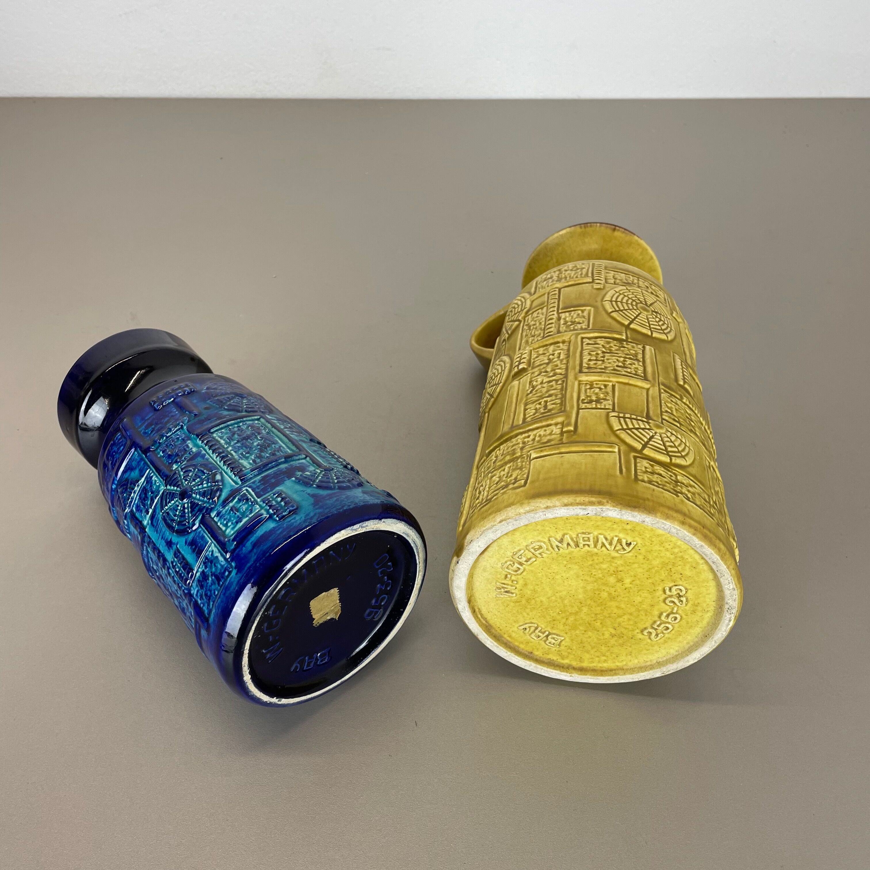 Set of 2 Multi-Color Fat Lava Op Art Pottery Vase by Bay Ceramics Germany, 1970s