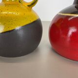 Set of two pottery vases "red yellow" objects by steuler ceramics germany, 1970s