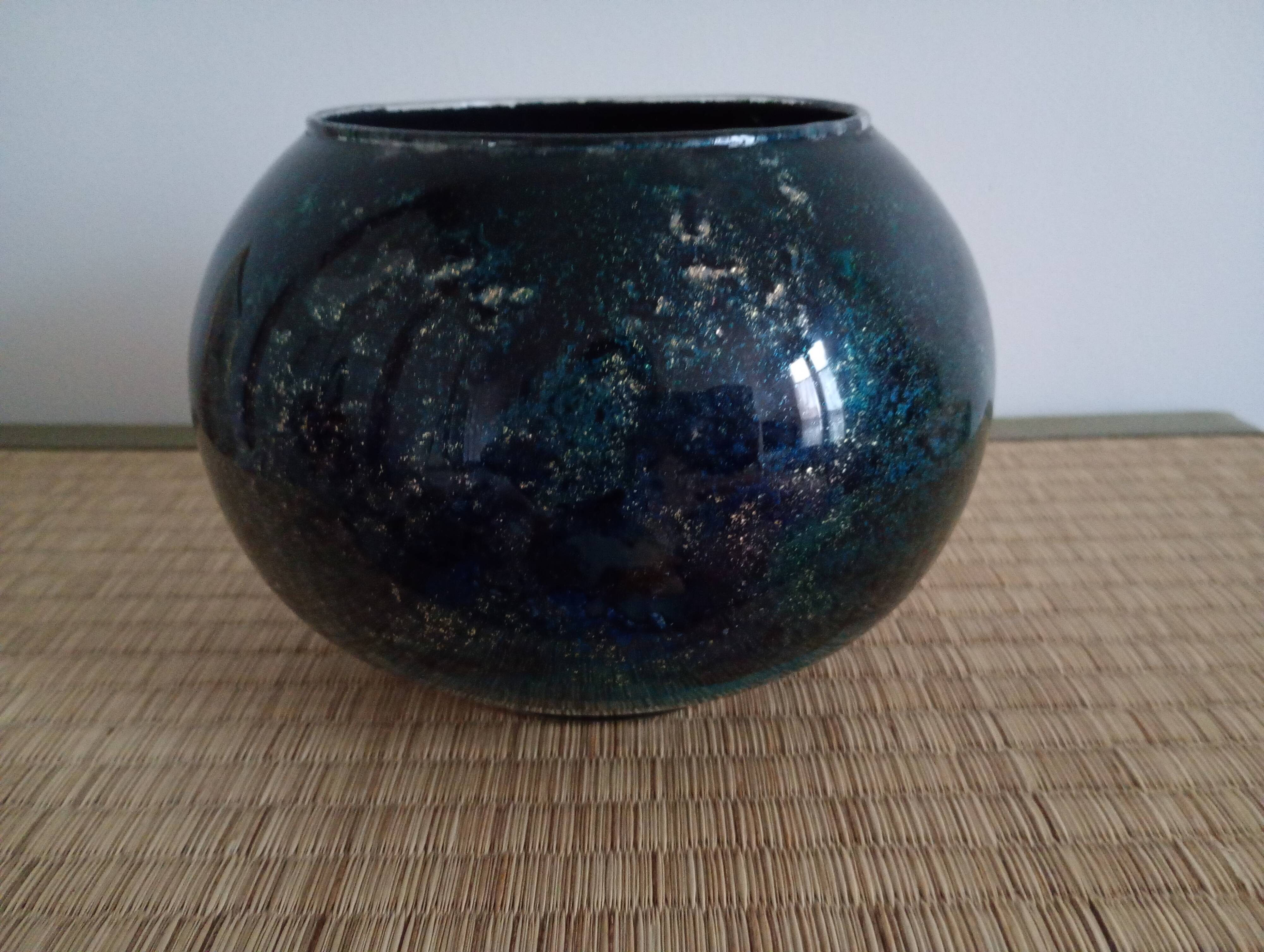 Glossy glass round vase by Jean Noêl Bouillet