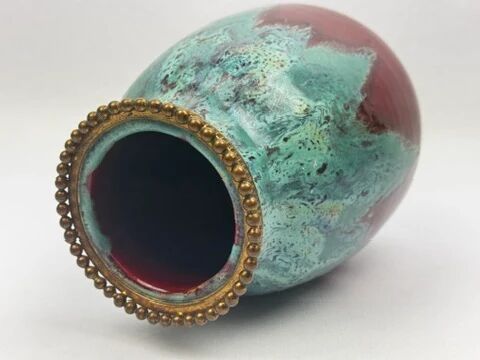 Vase CAB (Ceramics of Art from Bordeaux), turquoise green and red glaze.