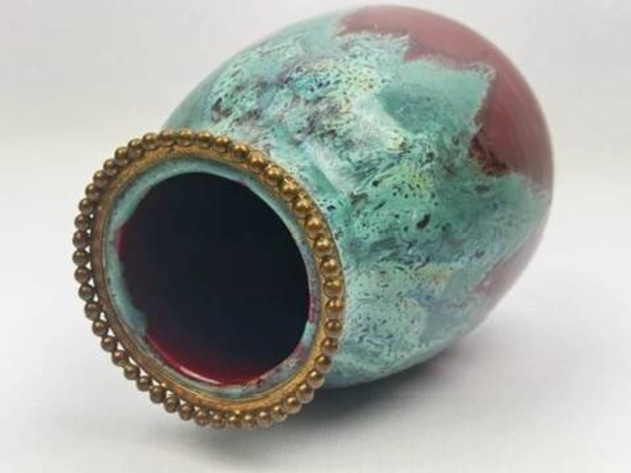 Vase CAB (Ceramics of Art from Bordeaux), turquoise green and red glaze.