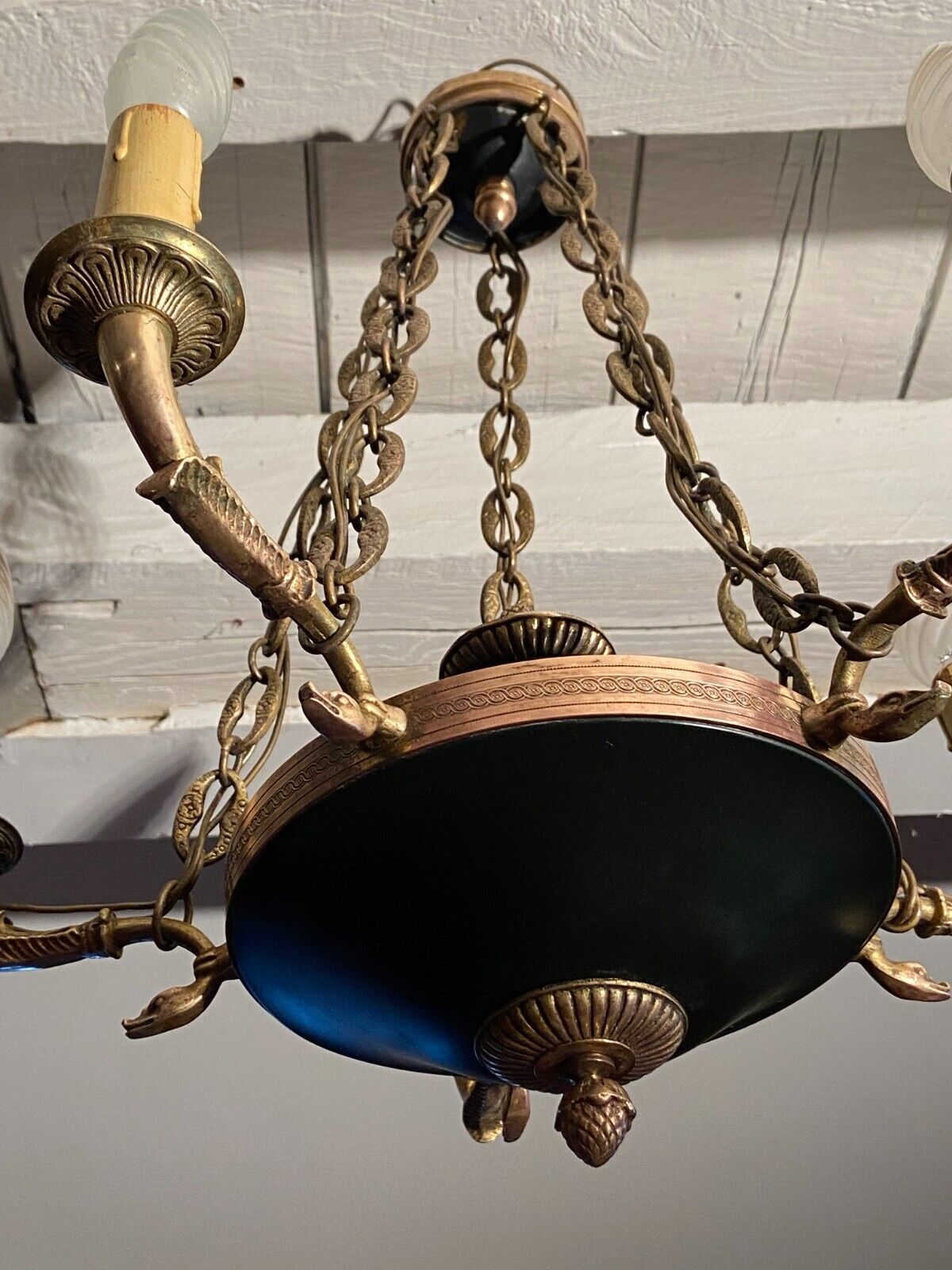 5-burner bronze and metal chandelier with double patina Empire style
