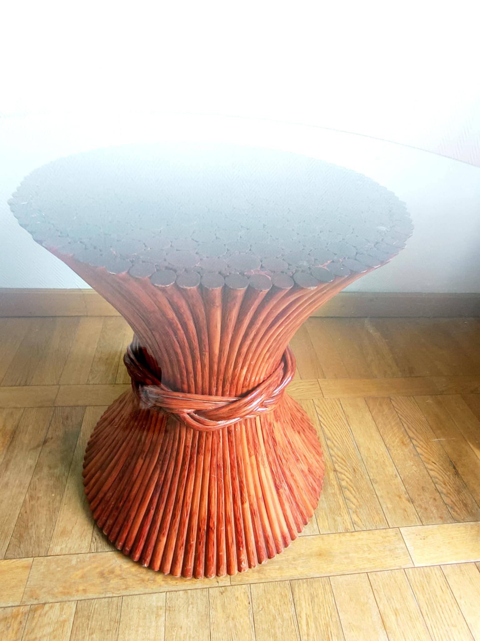 Maugrion Roche Bobois prestige rattan wheat ear table 1980
