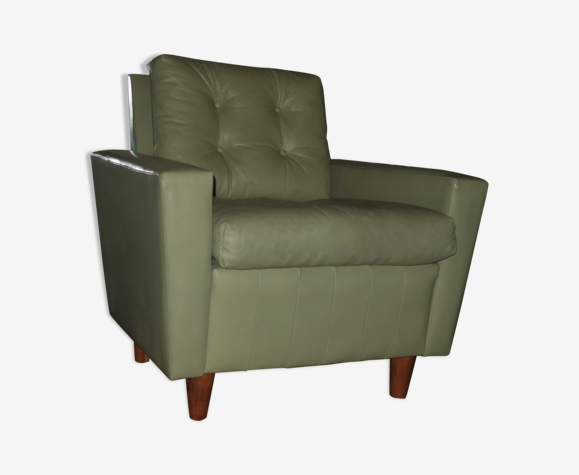 Fauteuil en cuir couleur pistache du milieu du siècle des années 1940-1950