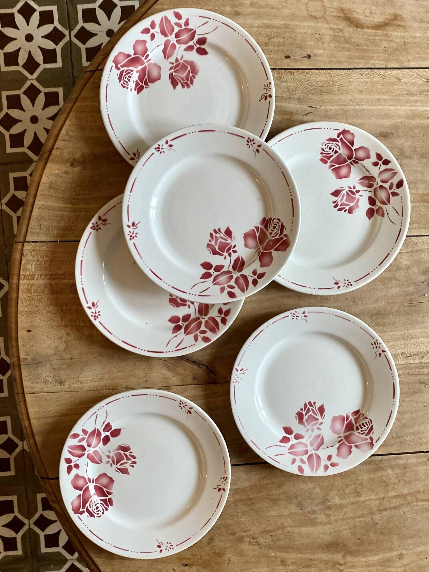 Lot de 6 assiettes plates vintage, modèle Gilbert de Moulin des Loups