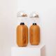 Pair of XXL Domus table lamps in marron wood with chrome globe bulbs