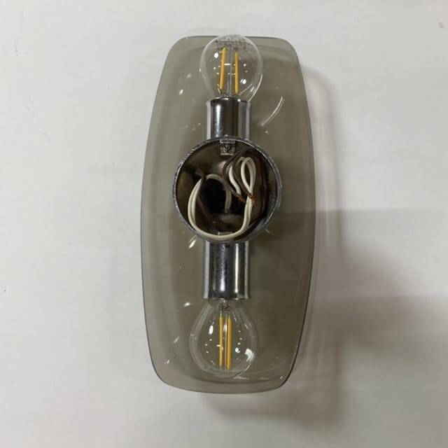 Trio of vintage chrome and smoked glass wall sconces