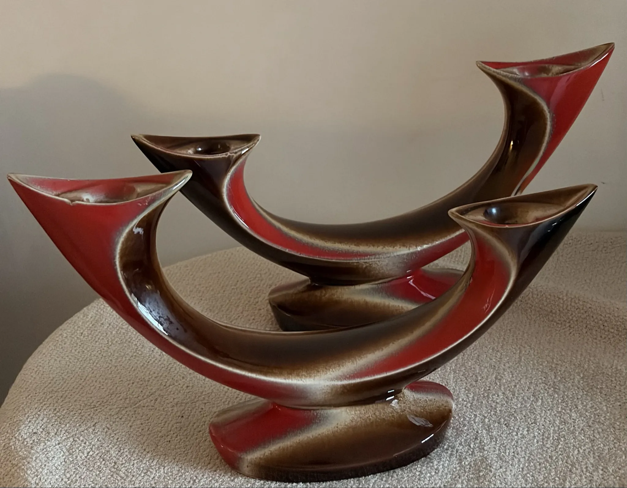 Pair of Mid-Century Vintage Ceramic Double Candlestick Holders Verceam