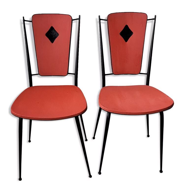 Pair of vintage chairs metal black skai red