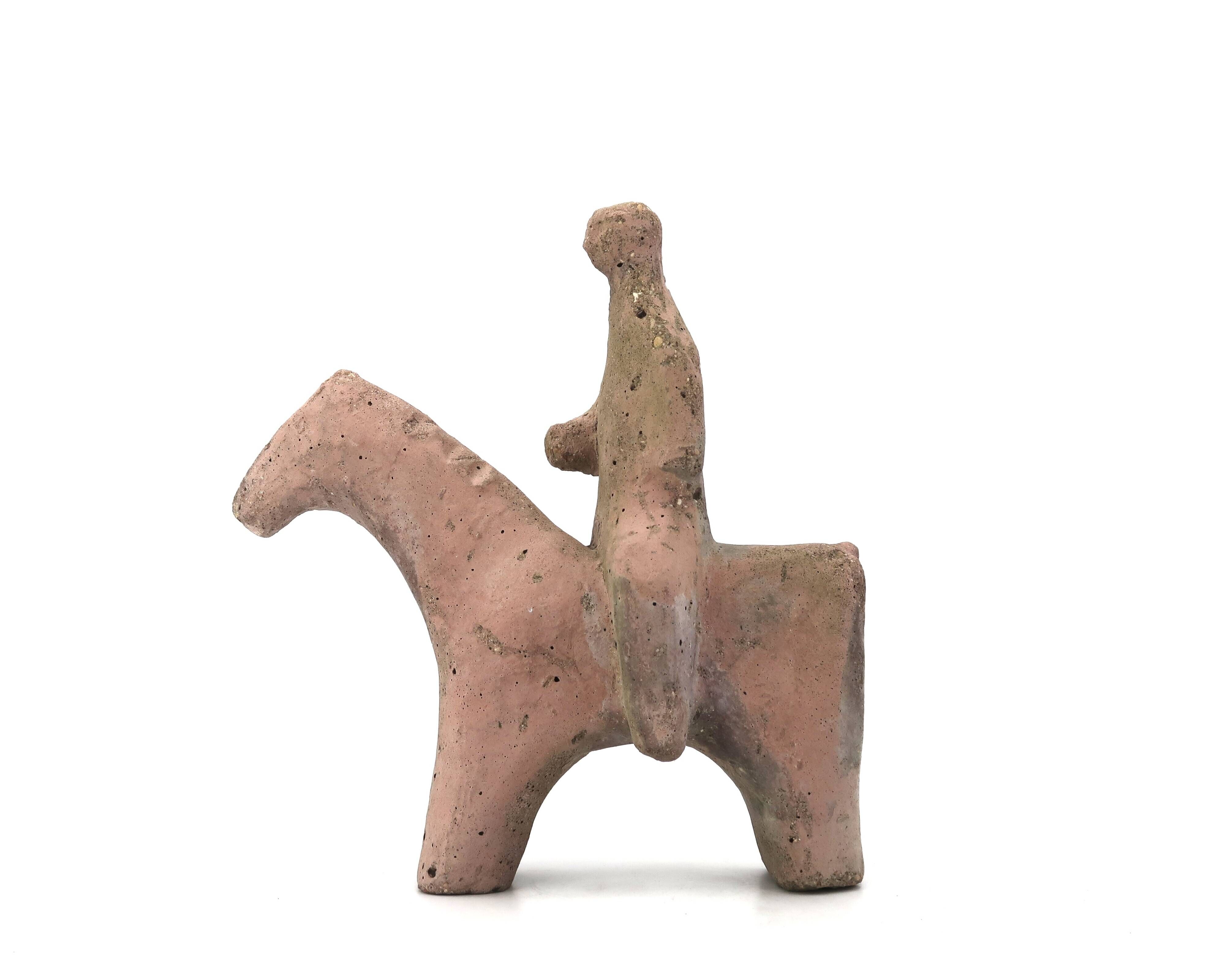 Cavalier on horseback sculpture in reconstituted stone, 1960s Marini style.