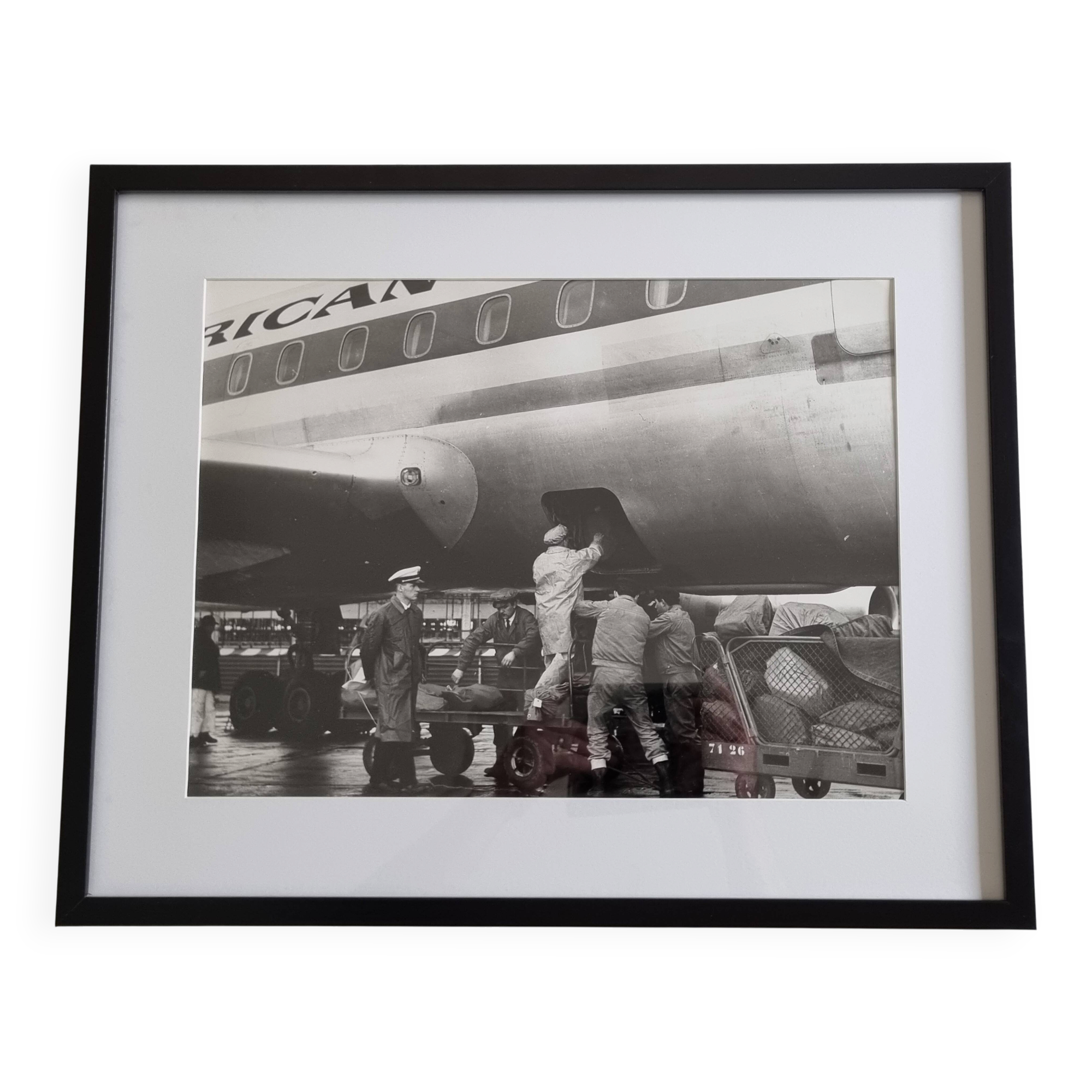 Air France cargo photograph at Orly, vintage 1970s, framed 53 x 43 cm.