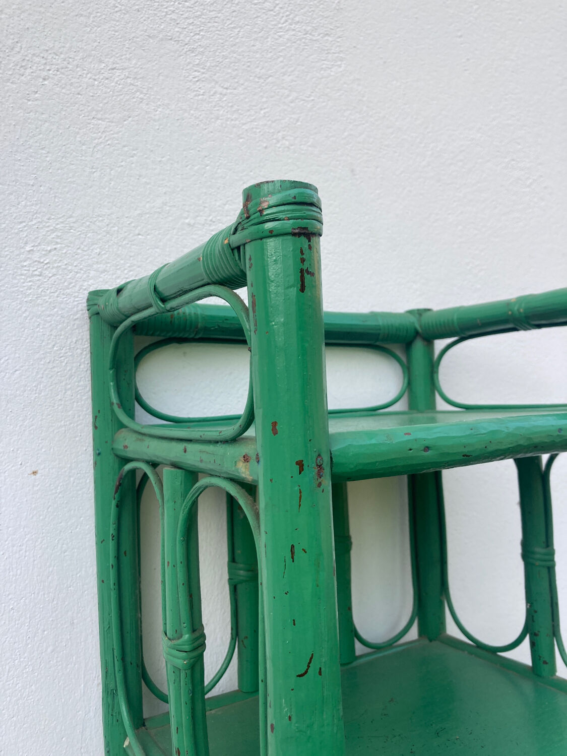 Vintage green rattan bedside table