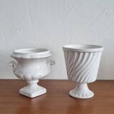 Cache-pot vase Médicis vintage ancien faïence blanche
