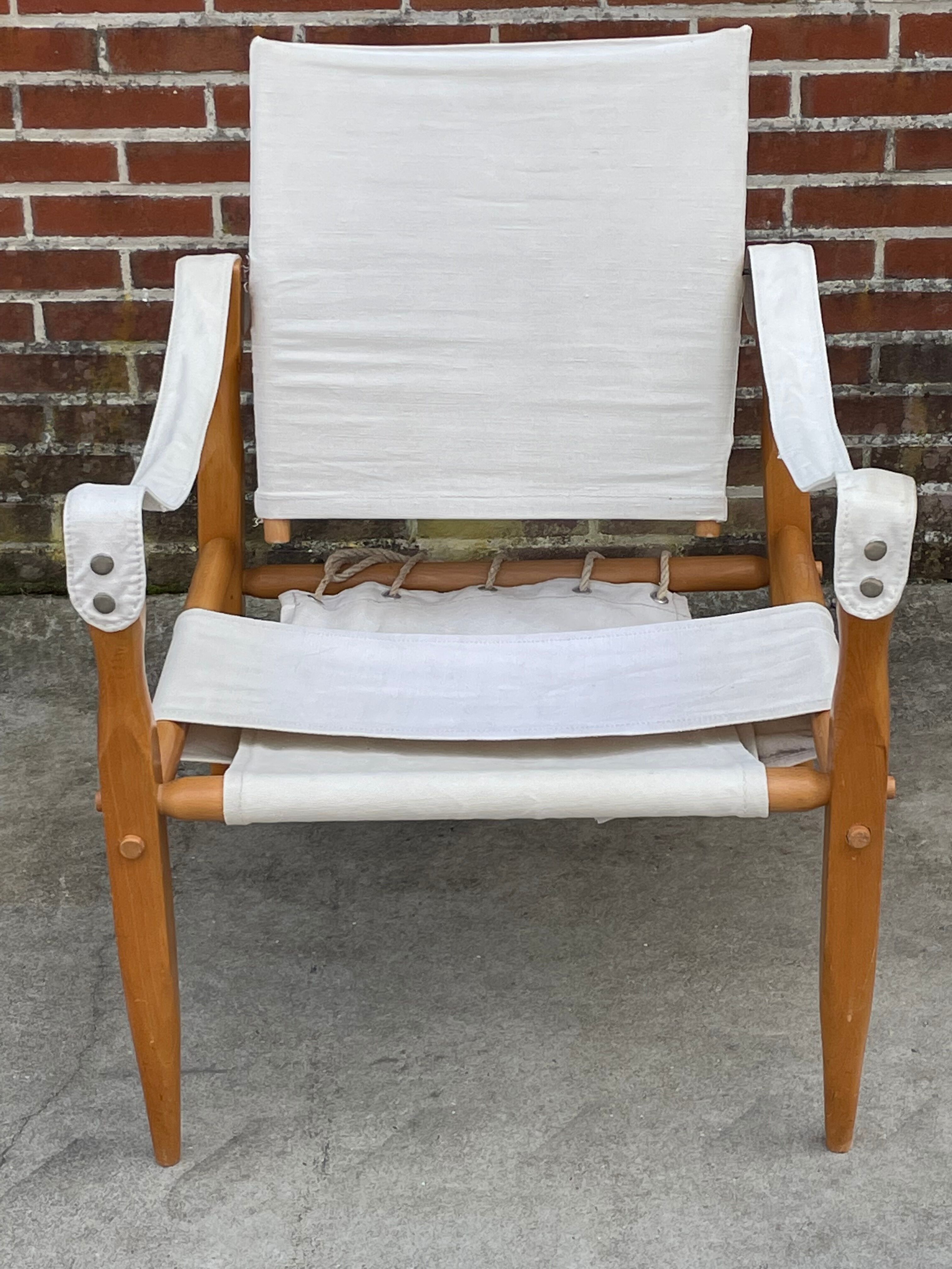 Vintage safari chair 1960s Denmark with canvas minimalist design