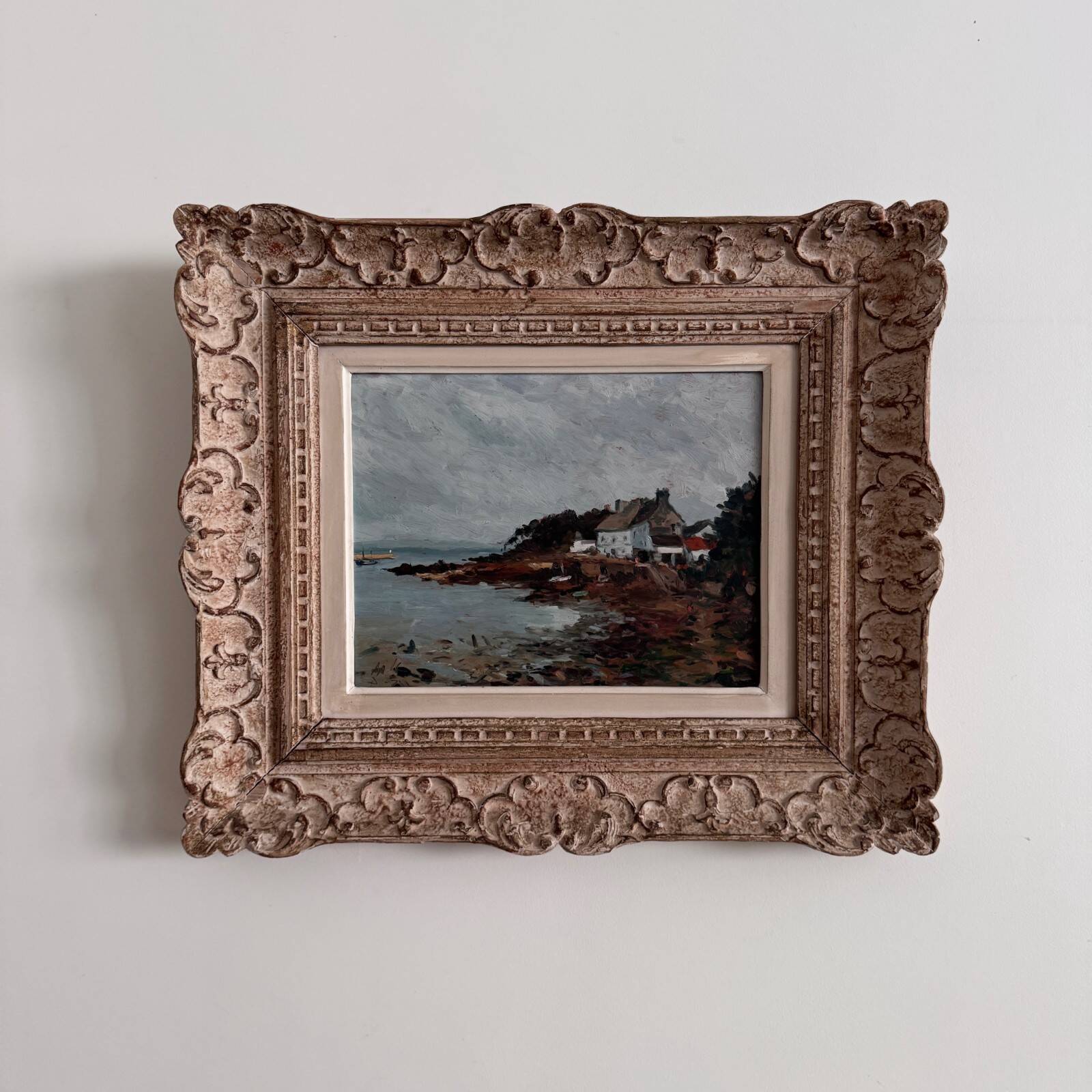 Oil on panel depicting a seaside in Brittany 20th century by Misdz