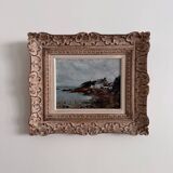 Oil on panel depicting a seaside in Brittany 20th century by Misdz