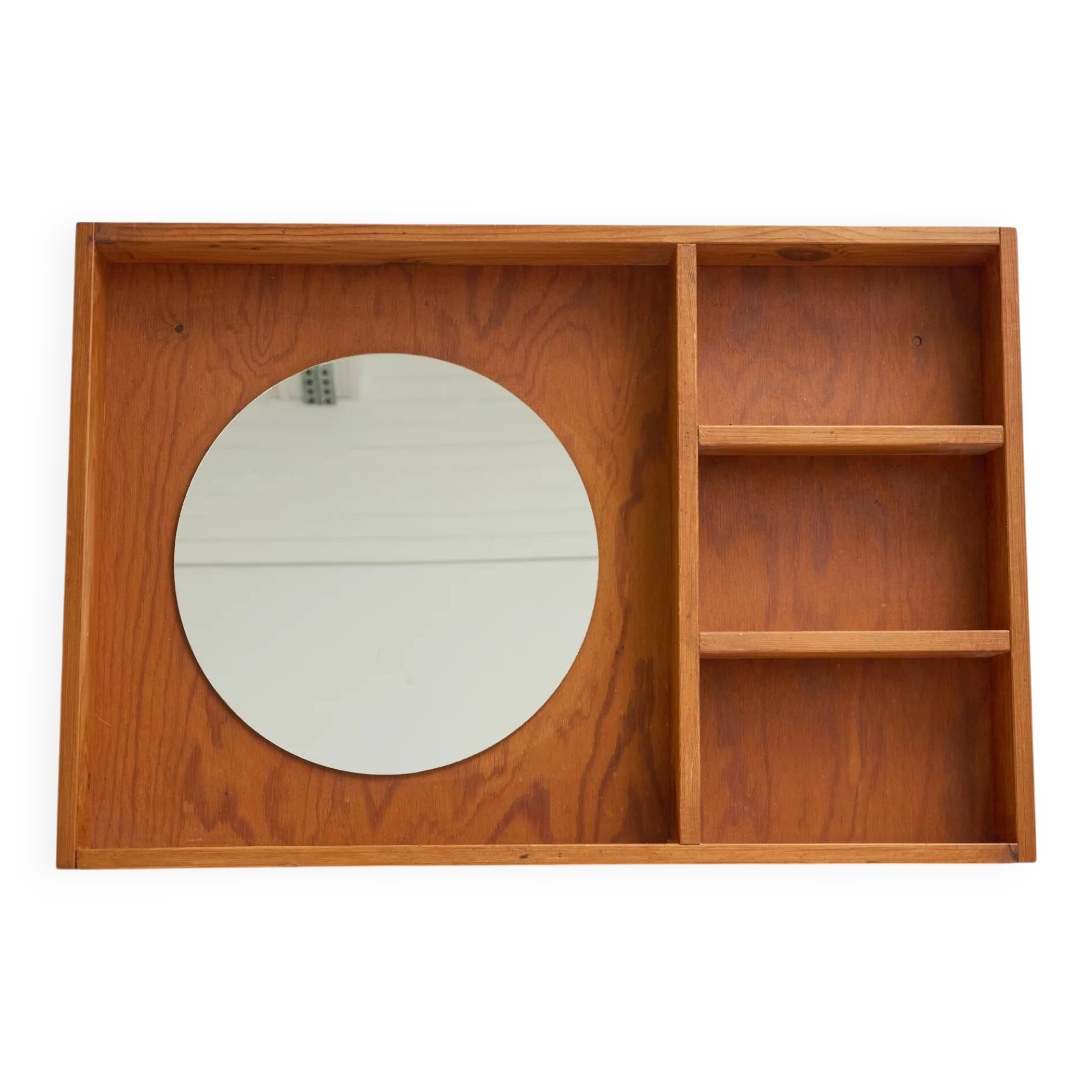 Round mirror with wooden frame, 1960s