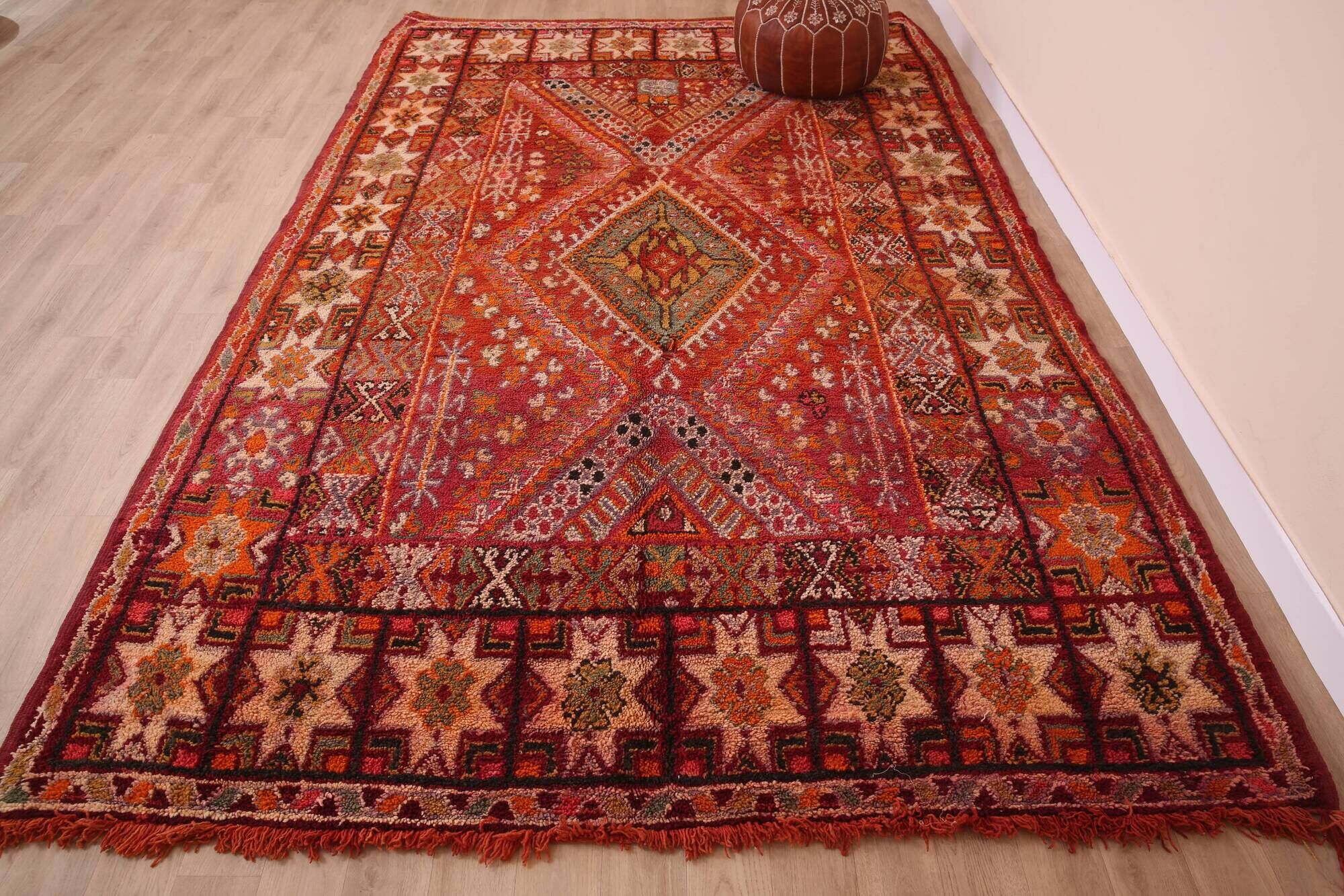 Vintage Moroccan Wool Rug 214 x 325 cm, Berber Handmade Rug Unique