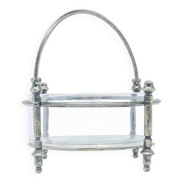 Sugar bowl Eclecticism, glass, silver-plated brass, Bracia Henneberg, Poland, 1920s.