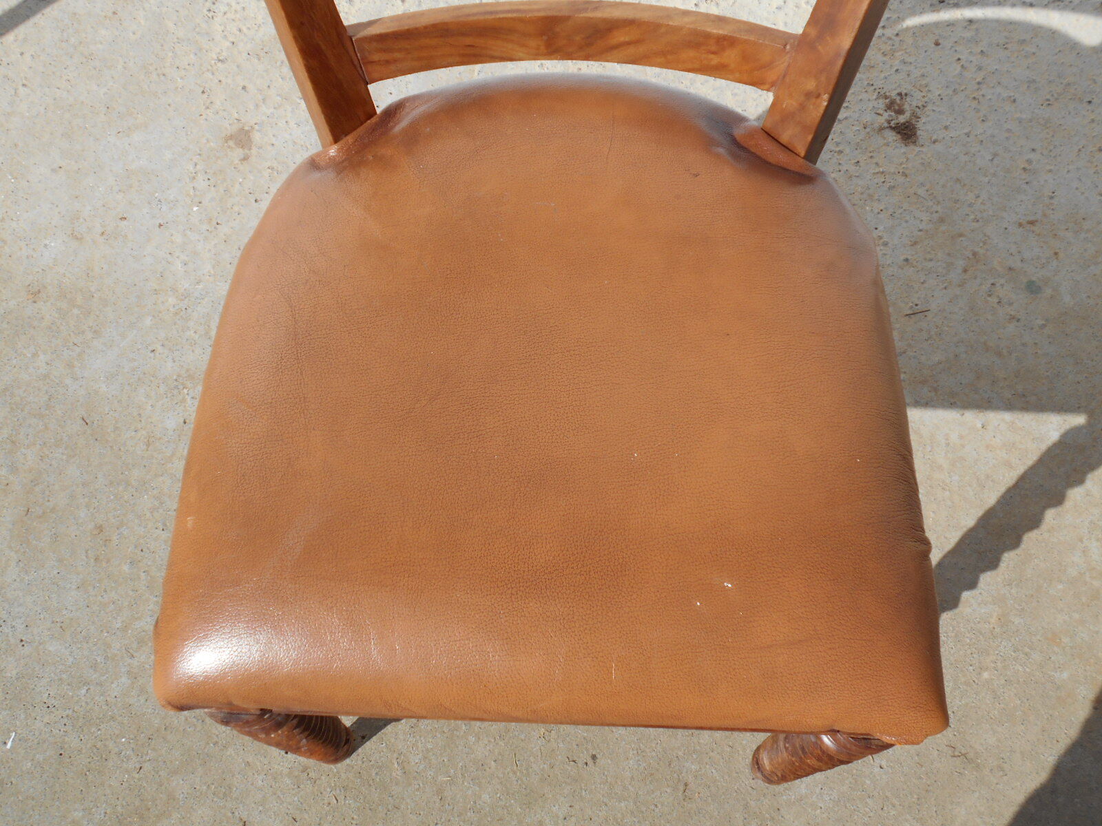 6 exotic wood and leather chairs,