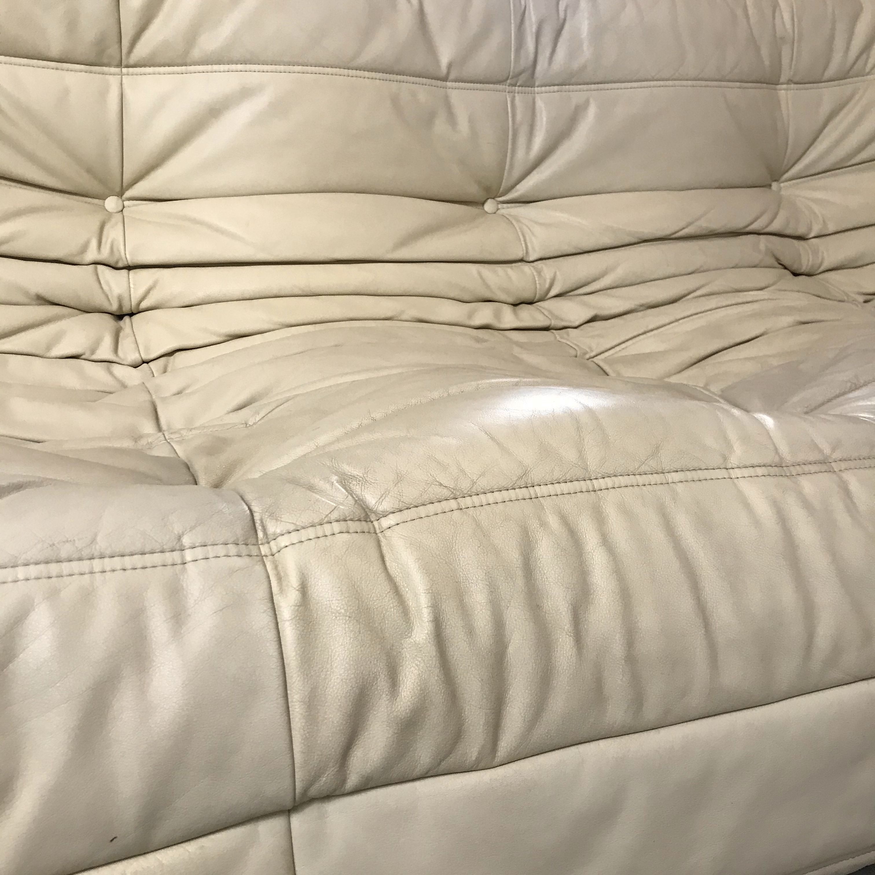 Togo sofa in beige leather by Michel Ducaroy for Ligne Roset, 1986