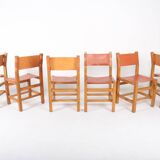 Set of 6 chairs in elm and leather Maison Regain edition