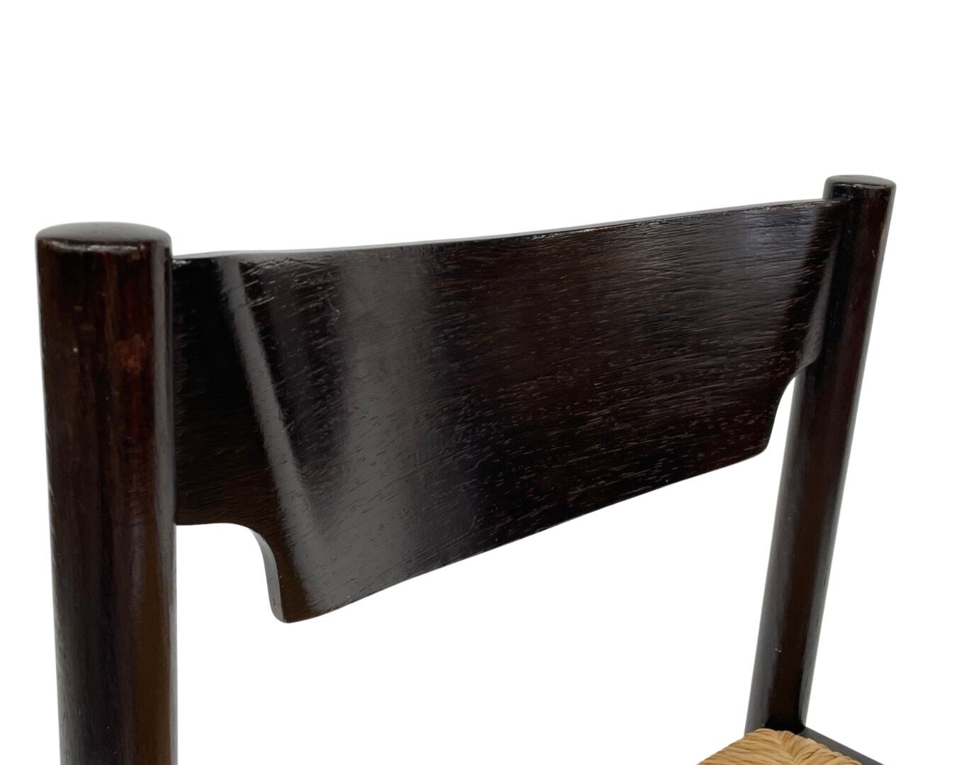 4 vintage dining room chairs with braided seat in wenge wood, 1970s