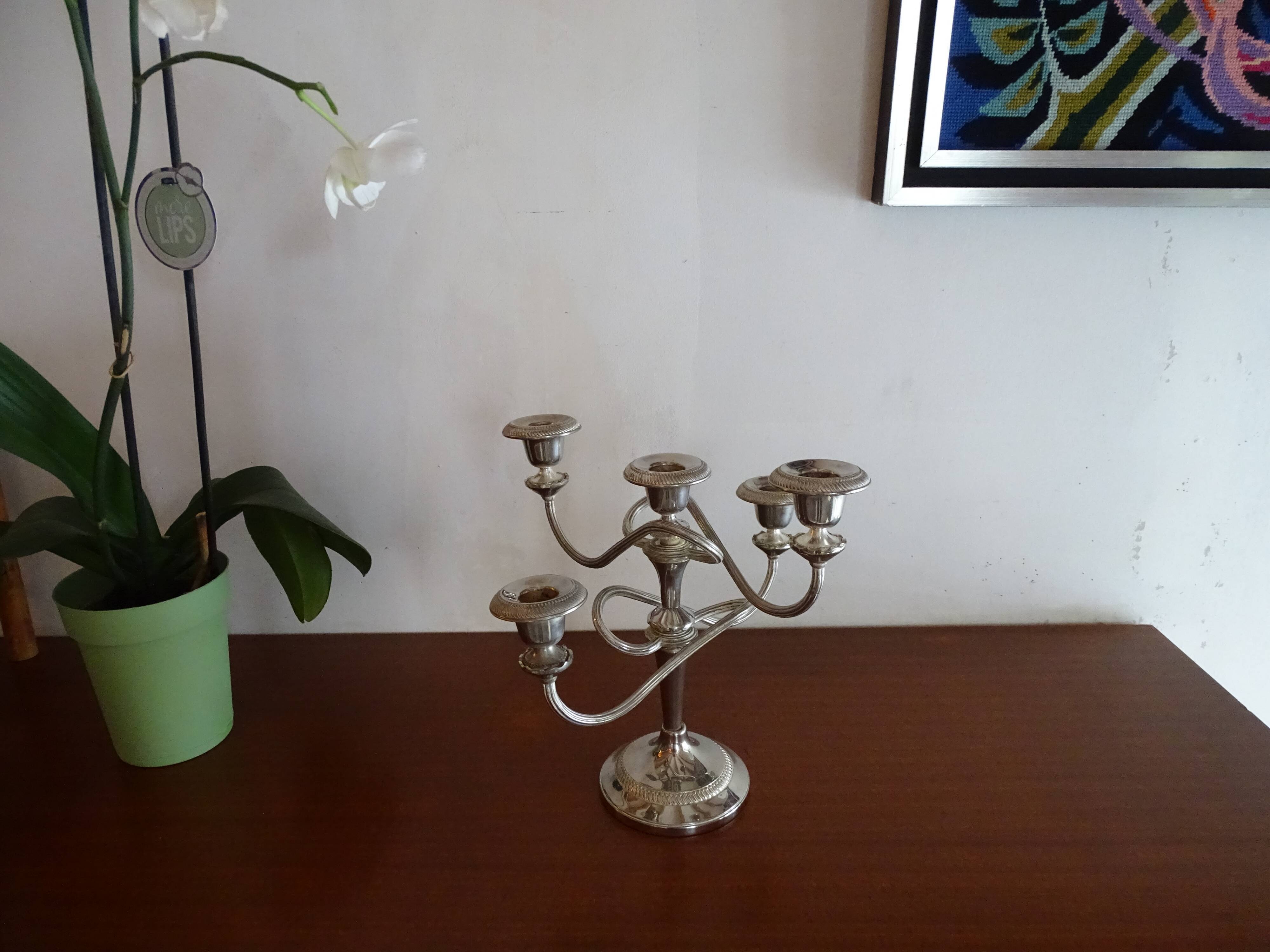 Chandelier 5 burners vintage silver metal