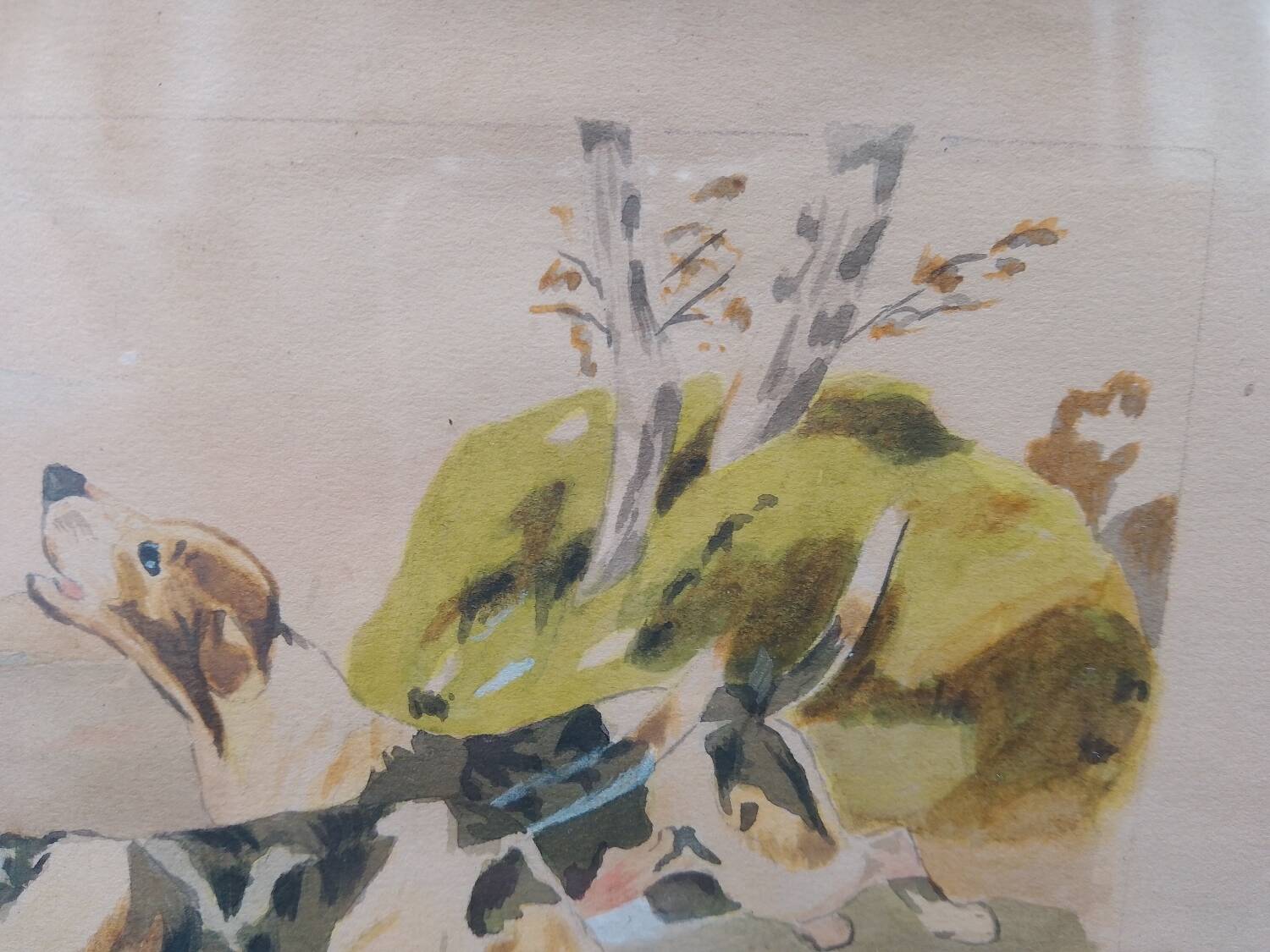 Old painting watercolor painting hunting dog signed p giraud