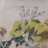 Ancien tableau peinture aquarelle chien de chasse signé p giraud