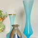 3 ocean blue stoneware opaline glass vintage vases