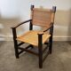 Pair of custom made oak and rattan armchairs, France, 1940s