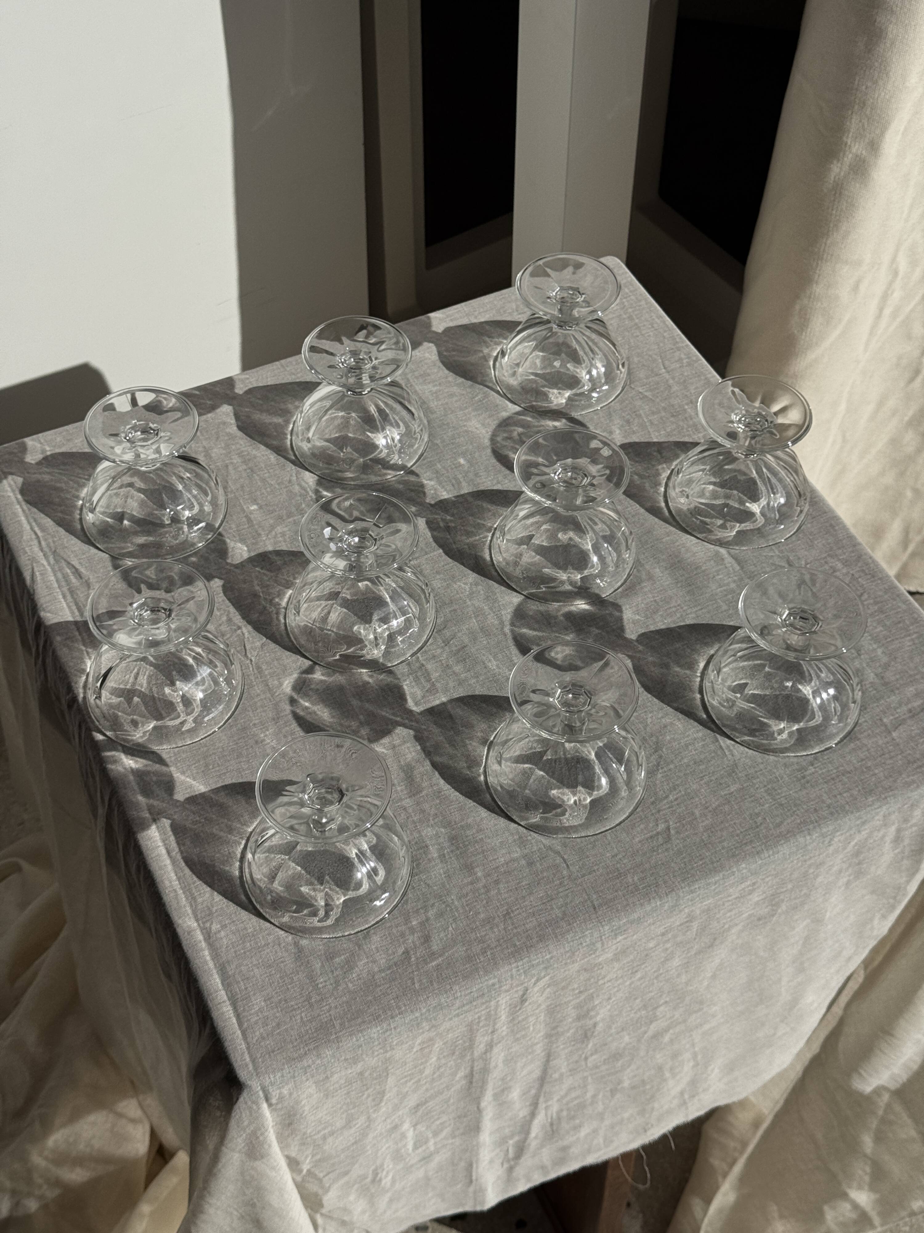 Set of 10 small vintage glass ice cream bowls.