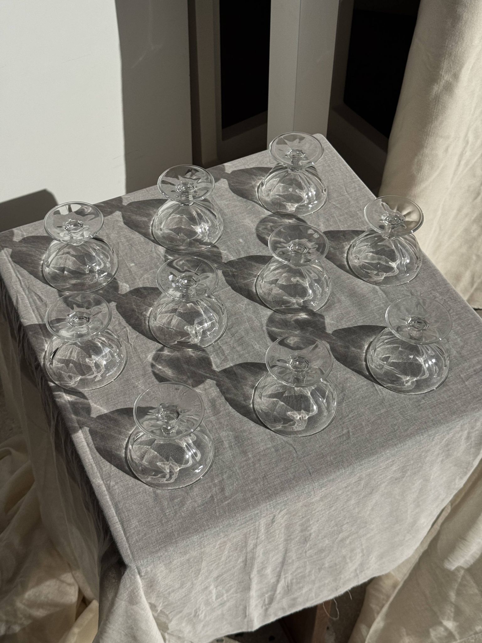Set of 10 small vintage glass ice cream bowls.