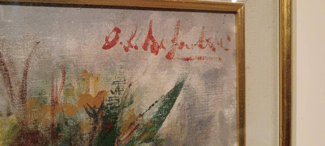 Still life painting with a vase of flowers by Osman DE Scolari (Palermo, 1908 - Florence, 1998)