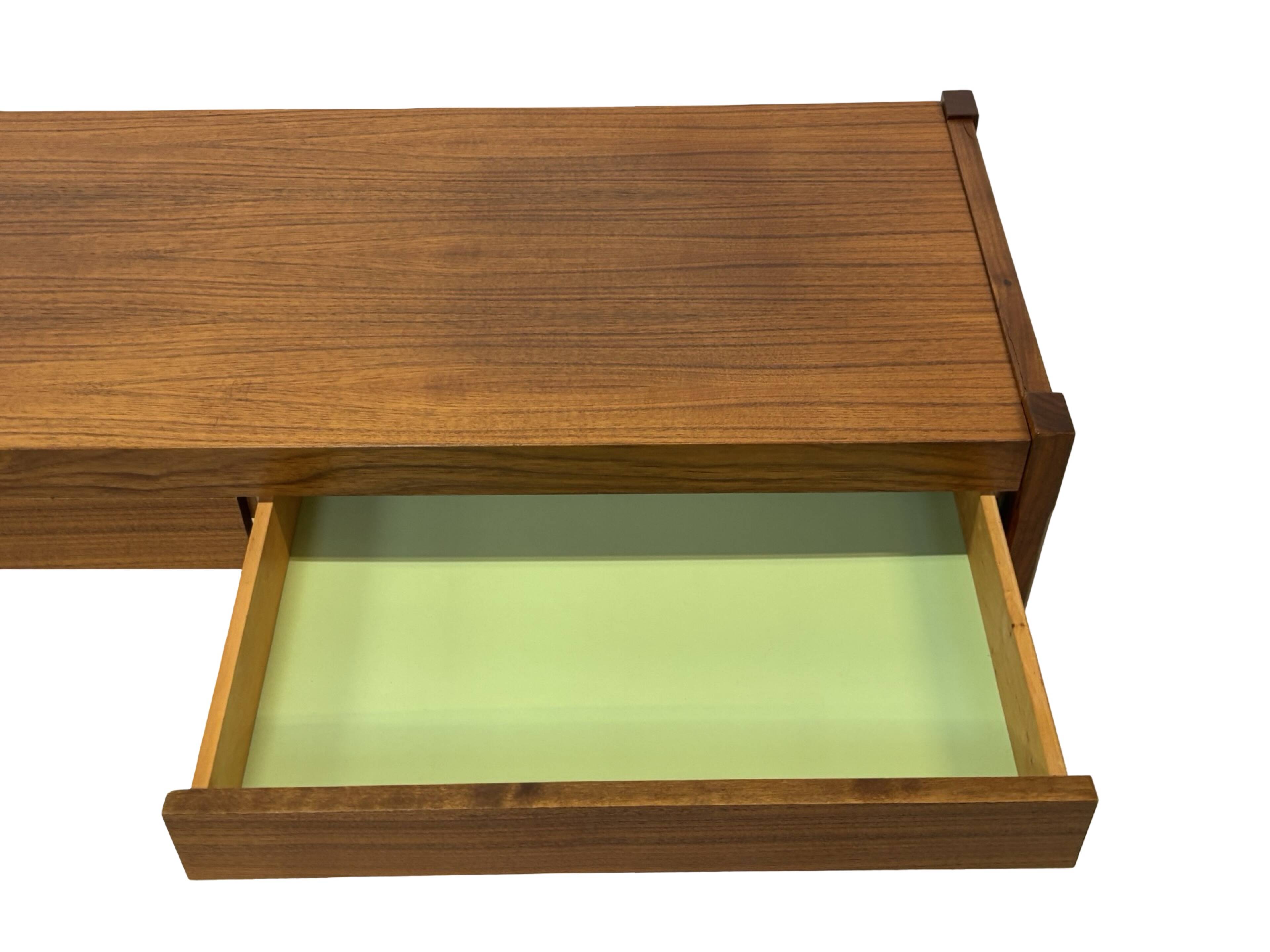 Vintage low sideboard with drawers 70's walnut veneer design