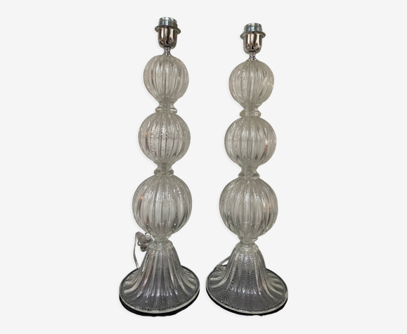 Paire de pieds de lampes en verre de Murano transparent Alberto Dona années 70