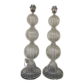 Pair of lamp legs in transparent Murano glass, Alberto Dona, 70s