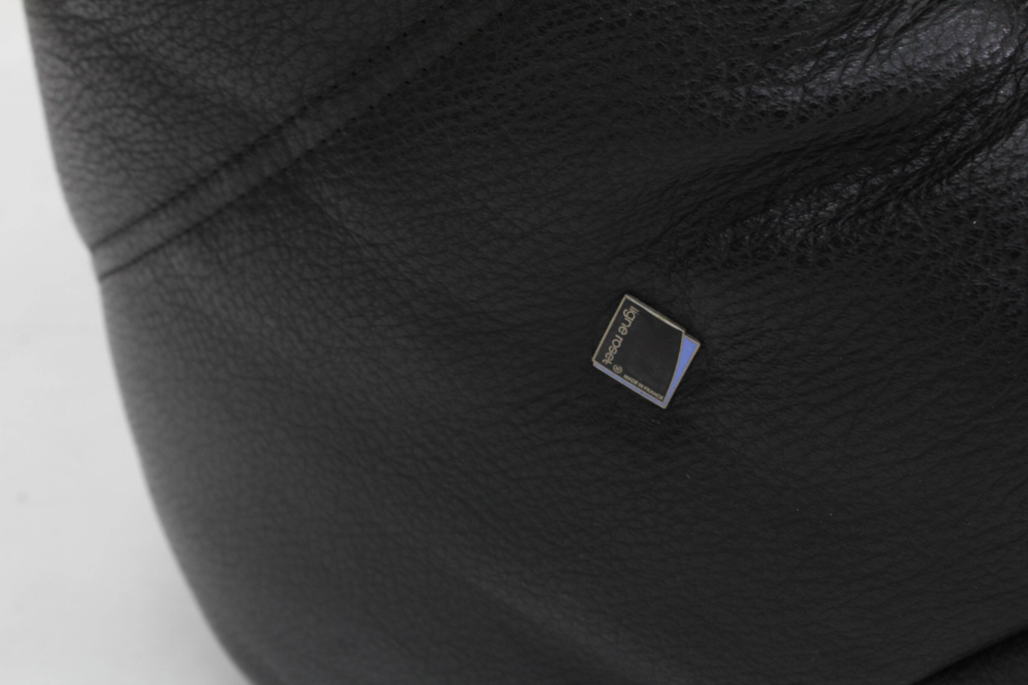 Vintage Togo Ligne Roset 3 seater sofa black leather by Michel Ducaroy 1990s