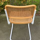 Chaise Cesca modèle b32 en blanc et bois par Marcel Breuer