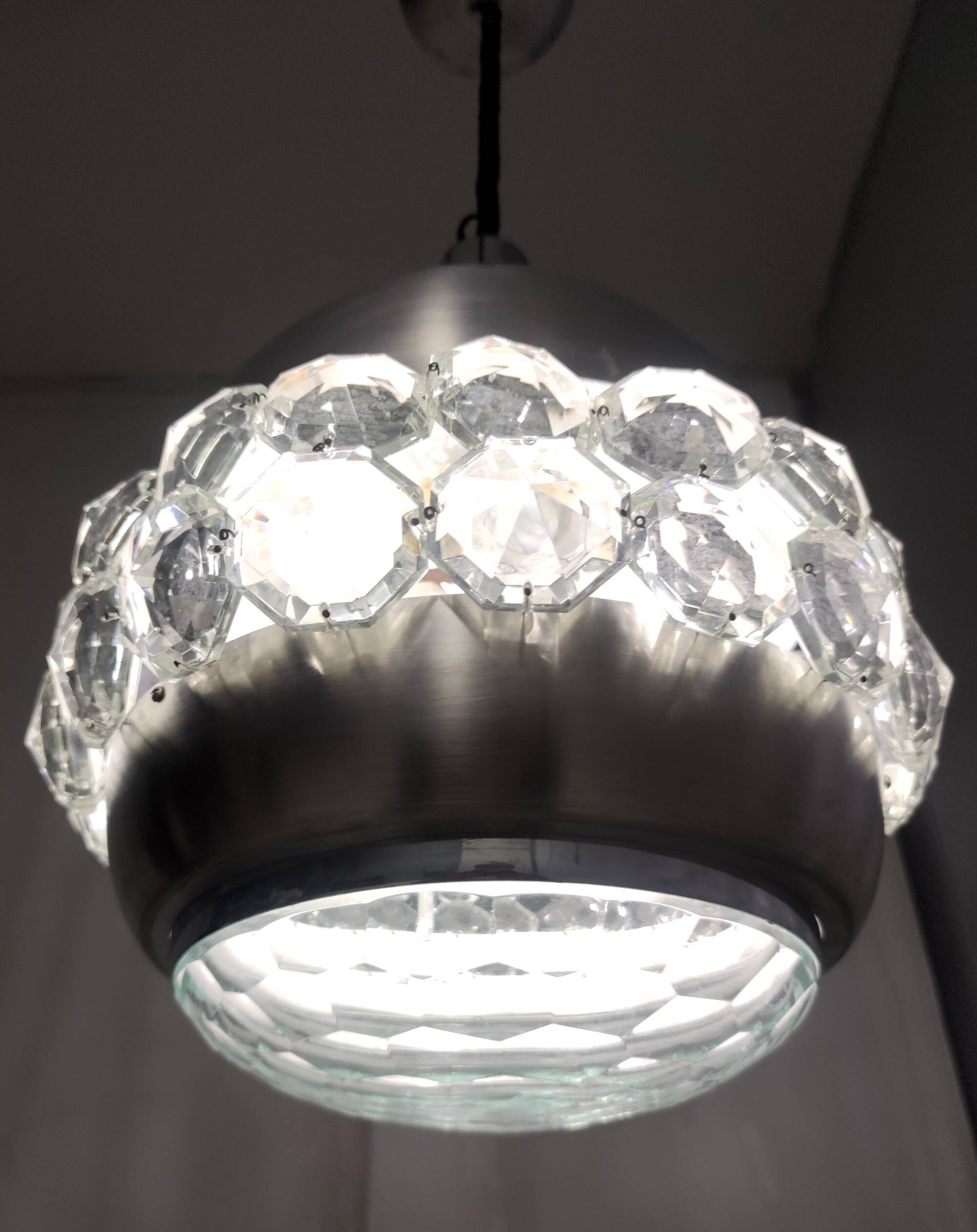 Aluminum, Crystal and Glass Pendant by Pia Guidetti Crippa for Lumi