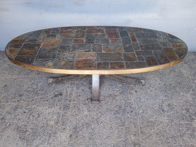 1970 metal and slate coffee table