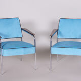 Blue velvet Art Deco seating set made in 1940s Czechia