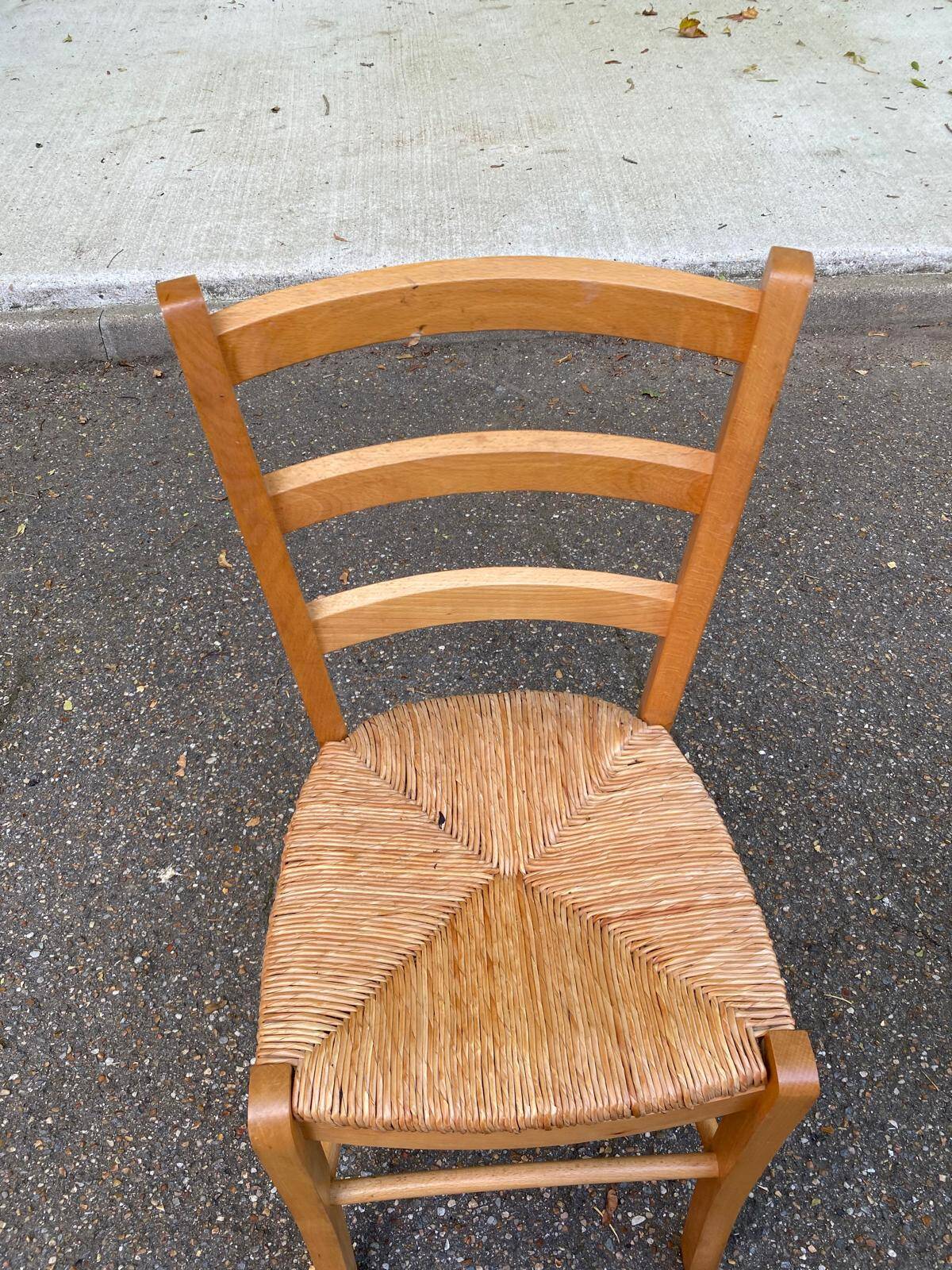Louis Philippe solid blond wood and straw office chair