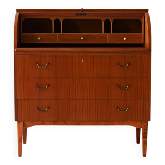 Bureau secrétaire à cylindre en acajou des années 1950