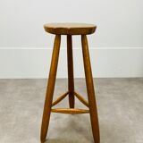 Brutalist bar stool in tripod elm