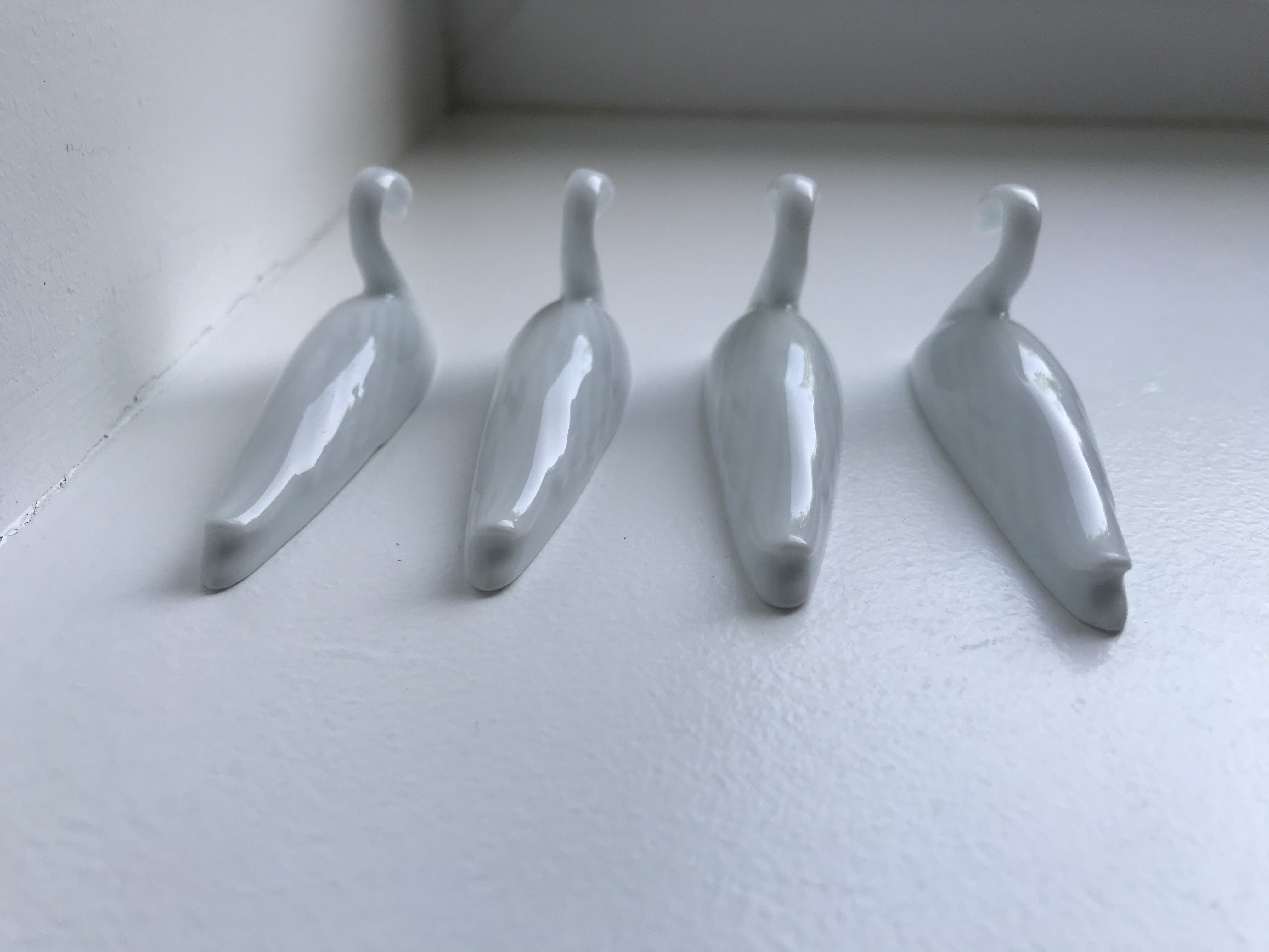 Set of 4 sword holders swans porcelain of Avignon 50s